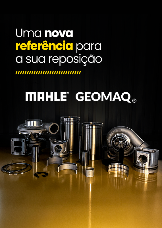 Banner MAHLE e Geomaq com componentes para reposição e a frase: Uma nova referência para a sua reposição
